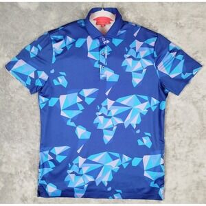 Redvanly Shirt Golf Polo Adult Men M Blue Geometric Stretch Rugby Short Sleeve